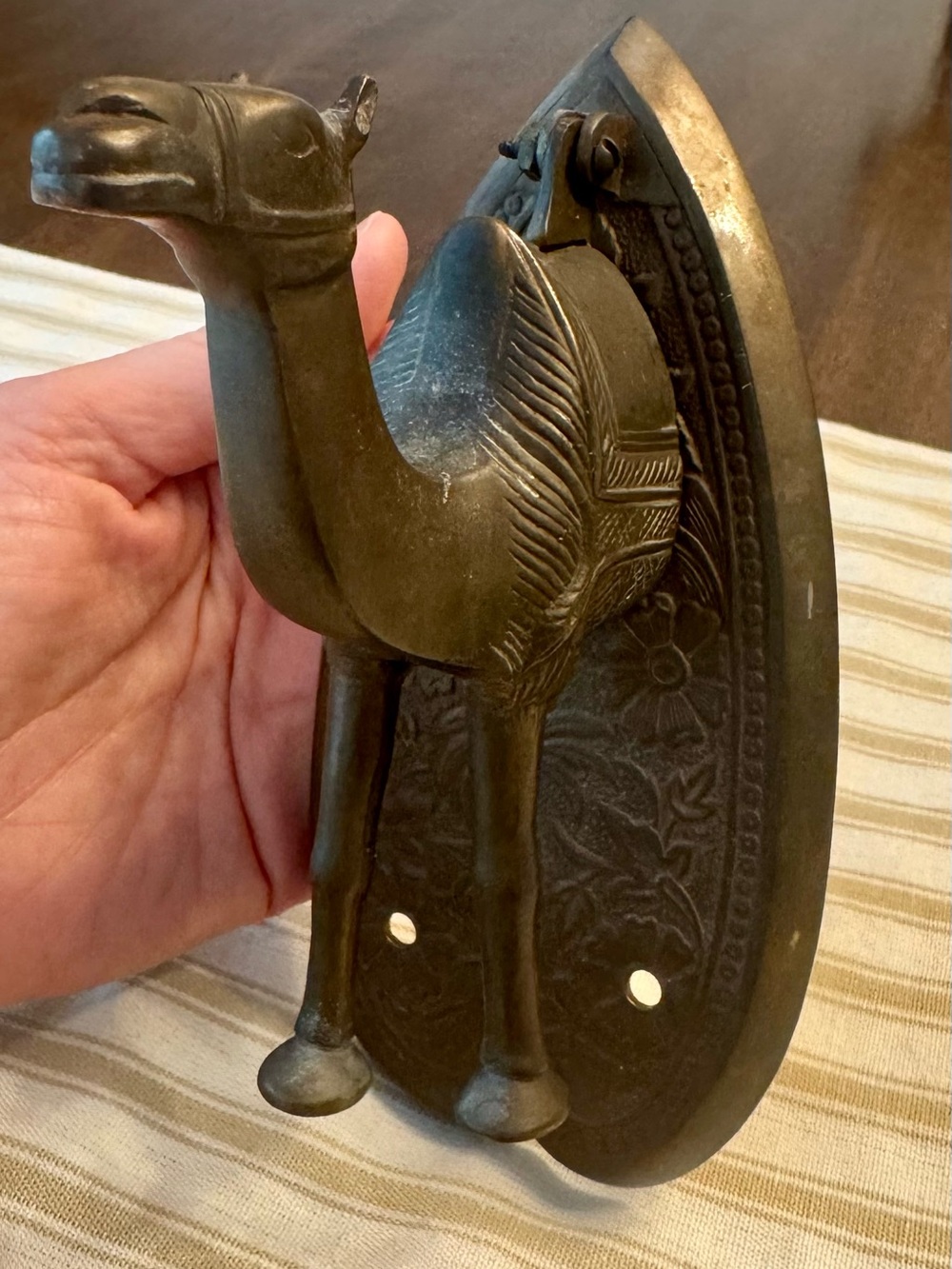 Vintage Bronze Camel Door Knocker- Decorative Home Wall Decor in Dark Bronze